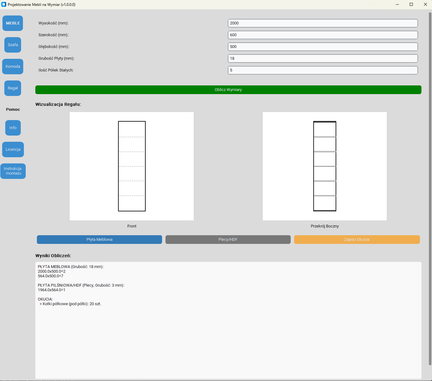 Obliczenia Regału i wizualizacja